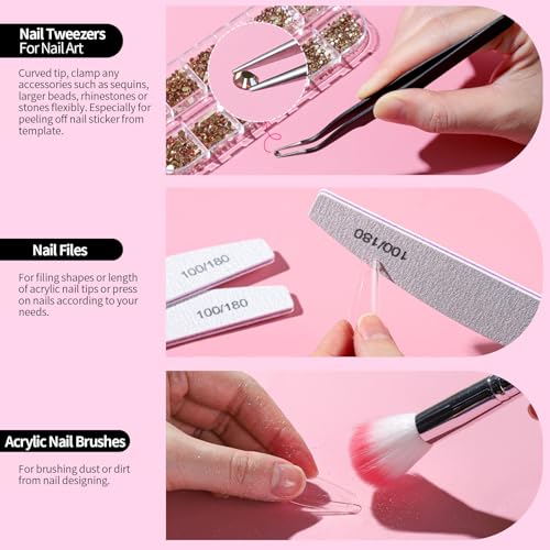 FANDAMEI Nail Design Tools, Nail Art Tools, Nail Brush, Nail Art Kit With Nail Stand, Nail Holder For Painting Nails, Nail Art Brushes, Nail Dotting Tool, Nail Art Palette, Nail Tools For Nail Art - color: Pink