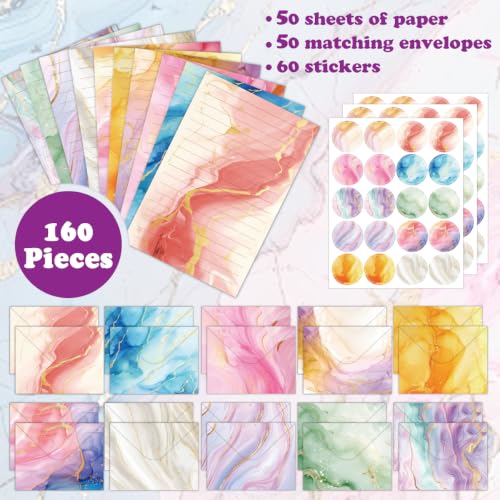 FUNCLASS 160 Pcs Marble Stationery Set Letter and Envelopes - color: Marble