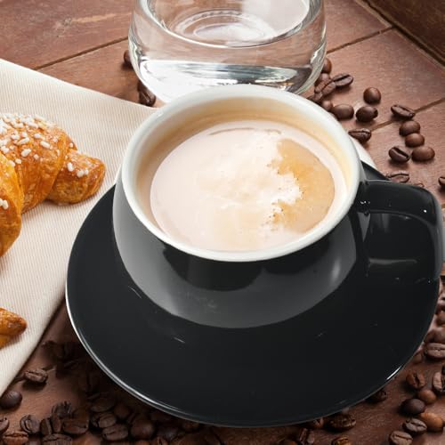 ionEgg Porcelain Coffee Cup with Saucer 270ml/9oz, Minimalist Design, Perfect for Latte, Cappuccino, and Tea, Black - color: Black