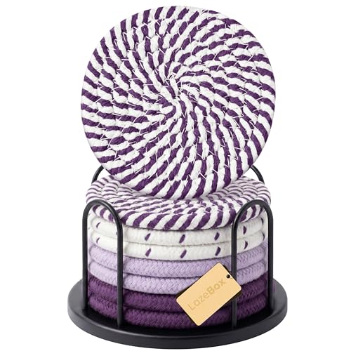 Lazebox Coasters Set of 8 for Drinks, 4 Inch Large Coasters for Coffee Table, Tabletop Protection for Hot & Cold Drinks, Versatile Coasters for Home Decor, Non-Slip & Easy to Clean - color: Purple
