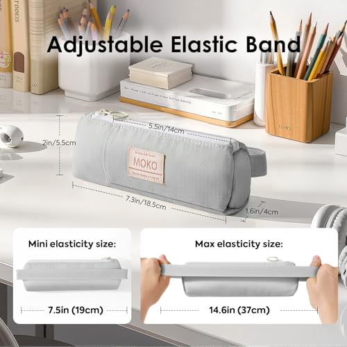 MoKo Elastic Pen Holder for Notebook, Adjustable Zipper Pouch, Grey - color: Grey