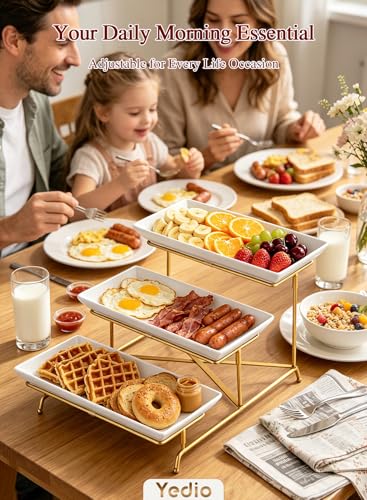 3 Tiered Serving Tray, 14 Inch Porcelain Serving Platters, Gold - color: Gold, size: 15" x 13" x 9"