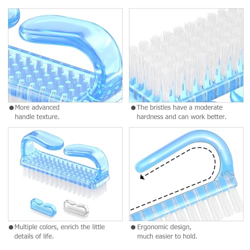 Larbois Handle Grip Nail Brush, Hand Fingernail Brush Cleaner Scrubbing Kit Pedicure for Toes and Nails Men Women (4 Pack) (Color-7) - color: Color-7