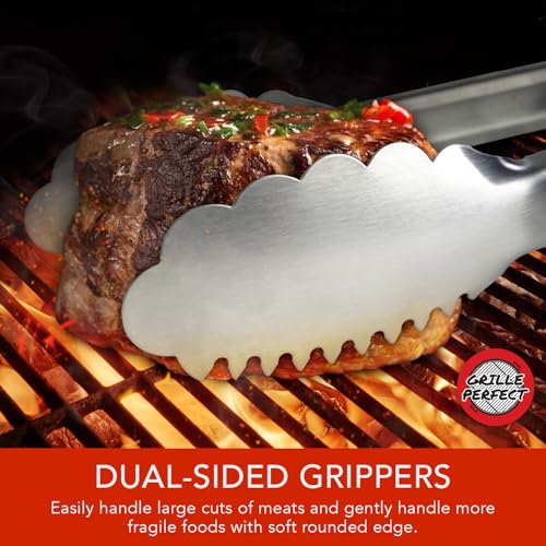 Grill Tongs 16-Inch Extra Long Heavy Duty for Grilling and Barbecue Heat Resistant Hand Grips Stainless Steel for BBQ Outdoor Kitchen and Cooking Hot Grilled Food - size: 16 Inches