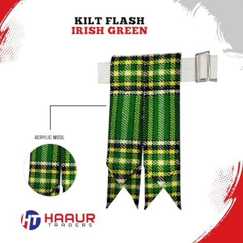 Men's Men's Tartans Kilt Flashes with Heavy Buckle Elastic Adjusters Fit - color: Irish Green