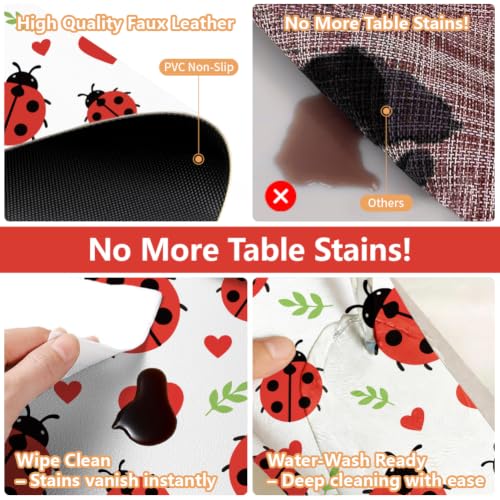Peacoblue Placemats Set of 4,Faux Leather Ladybug on Leaves Design - style: Ladybug on Leaves