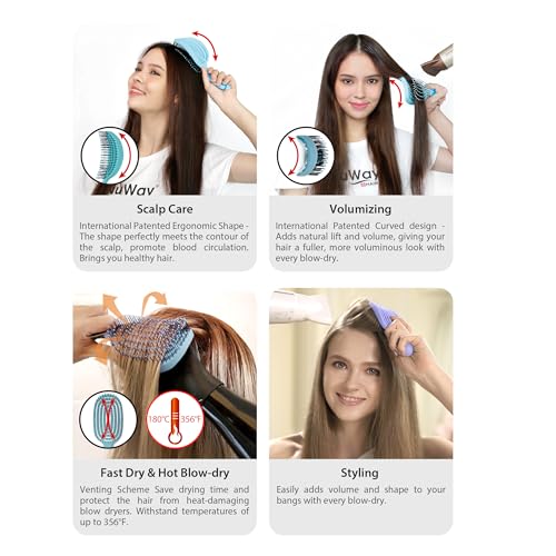 NuWay® DoubleC PRO® Patented Scalp Care Hair Brush – Double Curve Design for Scalp Massage, Professional Blow-Dry Styling, Wet & Dry Hair, All Hair Types (Red) - color: Red