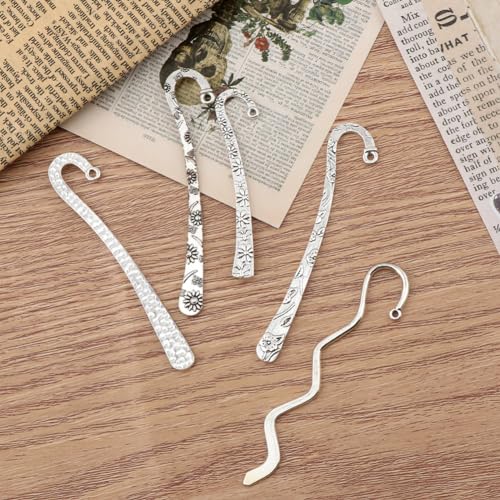 13pcs/Set Metal Bookmark for Women Men, Hairpin Hook Antique Tibetan Silver Carved Hook Bookmarks with Loop, Unique Charm Book Marker for Book Lovers Unique Gift