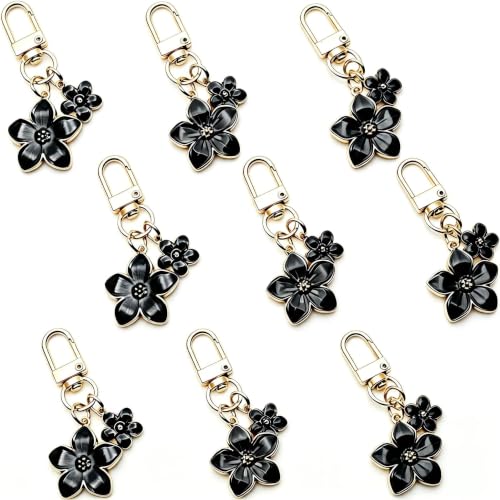9Pcs Daisy Flower Keychains Gold Alloy Lobster Clasp Bag Charms for Handbags Backpacks Car Keys Women Accessories Set - color: 9-Black