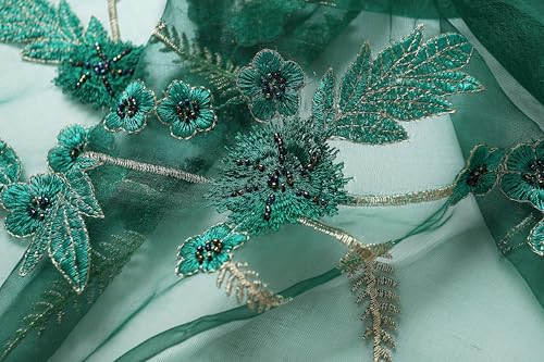 Jeelow Long Silk Blend Embroidered Floral Shawl Scarf Wrap for Women - color: Green Bloom