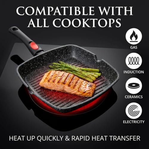 Moss & Stone Grill Pan for Indoor Cooking 11Inch Nonstick Square Grill Pan - style: Square Grill Pan RV-Friendly Design