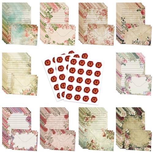 160 Pcs Stationery Paper Envelopes Set - color: Vintage Floral