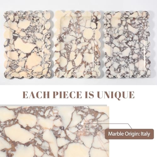Koville Luxury Calacatta Viola Marble Tray, 11"x8" Scalloped Marble Vanity Tray for Countertop Bathroom Kitchen Dresser, Natural Stone Tray for Jewelry Perfume Home Decor, Decorative Catchall Tray - color: Calacatta, size: 11" x 7.9" x 0.7"