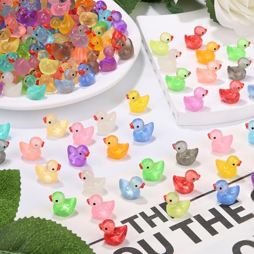 280PCS 18 Colors Luminous Mini Resin Ducks Glow in The Dark Tiny Ducks Figures to Hide Bulk Plastic Duck Miniature for Dollhouse Micro Landscape Aquarium Potted Cake Decor DIY Craft Gifts Party Favors - color: 280pcs-colorful Ducks
