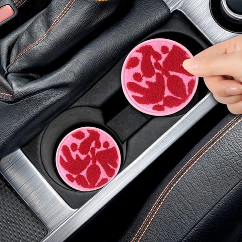 Car Cup Holder Coasters, 3 Inch Felt Inserts for Women’s Car Accessories, Pink Drink Coasters for Automotive Organization, Desk Use and Car Must-Haves 2Pack - color: Pink&red