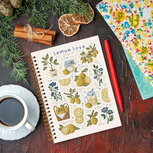 JXREQ Cute Lemon Floral Notebook Journal Notebooks for Note Taking Writing Study, Lemon Lovers Gifts Journal for Women, School Office Supplise, Fruit Spiral Notebooks 5.5x8.3 - color: Lemon 1