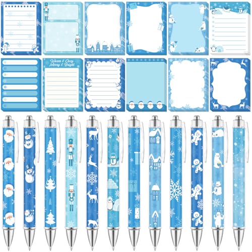 Dispowreath 24 Pcs Winter Sticky Notes with Pens Blue Snowflake Themed Gift - style: Blue Xmas