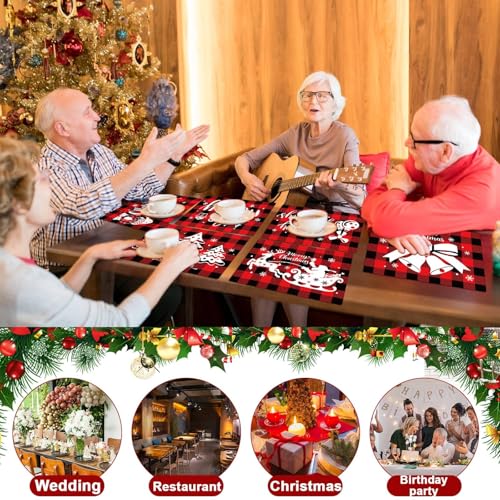 Christmas Placemats Set of 6 Red and Black Plastic Table Mat 17×13×0.04in - style: Christmas Red and Black Plaid