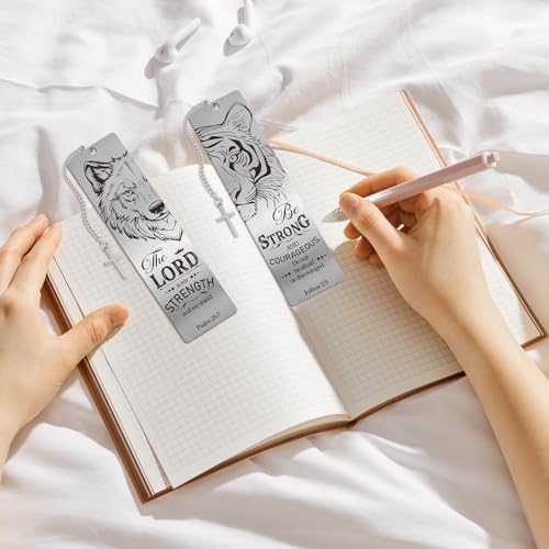 Christian Metal Bookmarks for Men - 2 Pcs Lion and Wolf Bible Verse Inspirational Gifts Book Marks Religious Cool Page Markers Reading Lovers Bookish Readers Birthday School Accessories - style: Lion Christian