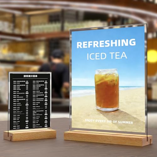 8.5x11 Inch Acrylic Sign Holder with Wooden Base, Desktop Display Stand (8.5x11 5Pack) - size: 8.5x11 5Pack