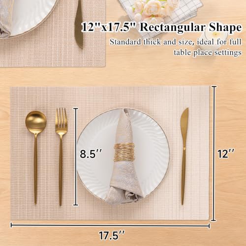 SHACOS Gradient Beige Woven Placemats Set of 6 Place Mats Indoor Outdoor - color: Gradient Beige, size: Set of 6