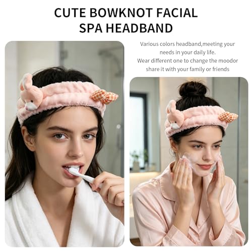 PERFECTSIGHT Kawaii Headband for Spa, Makeup, Washing Face, Party - 2 Pack Cute Hair Band for Shower Beauty Skincare, Soft Facial Headbands for Girls and Women (Purple+Pink Bunny) - color: Purple+Pink Bunny