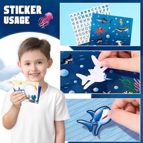 WERNNSAI 69 PCS Shark Kids Stationery Paper and Envelopes Set for Boys - color: Shark