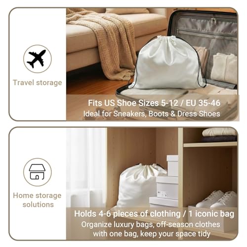 Q&J Fabric Co. 6 Pack Satin Dust Bag 15.7x19.7 inch Beige 100% Polyester Silk Bag Purse Dust Bag Shoe Bags for Closet Purse Protector Bag Dust Covers for Purses - color: Beige, size: 15.7"x19.7"