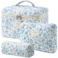 HBselect Quilted Makeup Bag, 3Pcs Cotton Large Travel Makeup Bags Organizer - color: A-3PCS-Floral 6