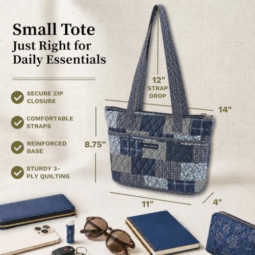 Bella Taylor Small Tote, Quilted Shoulder Bag for Women - color: Heritage Blue Patch