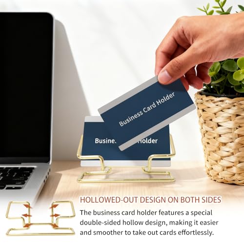 2 PCS Metal Business Card Holder for Desk, Modern Card Display Stand, Vertical and Square Business Card Organizer for Office, Home, Exhibition (Gold) - color: Gold