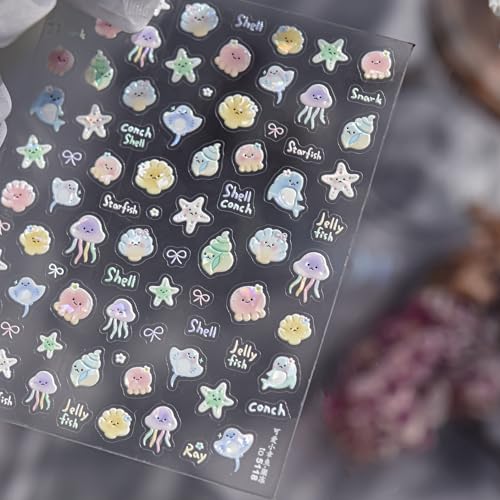 5D Embossed Under The Sea Stickers for Nail Art, Jelly Fish (to5118) - style: to5118