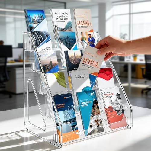 5 Tier Clear Acrylic Brochure Holder, Literature Organizer Paper Stand Display for Cards, Brochures, Pamphlets, Flyer, Signs - color: 5 Tier