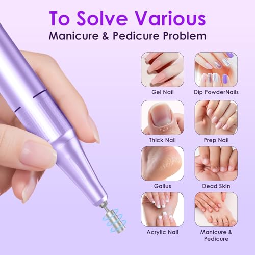 Professional Electric Nail Drill 45000RPM Cordless Nail File - color: Purple