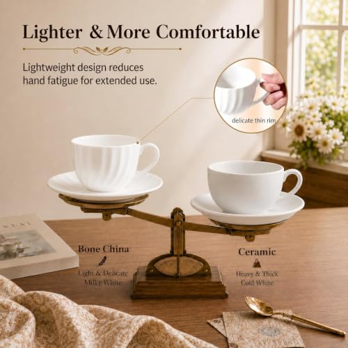 Fine Bone China Cappuccino Cups with Saucers Set of 4, 7 oz - color: 4Pcs Spiral Set, size: 4 Count (Pack of 1)
