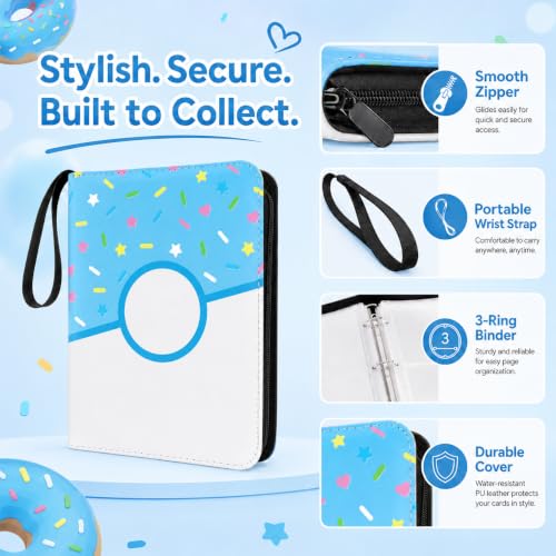 4 Pocket Card Binder 400 Card Holder Album, Blue Donut Trading Cards Holder Zipper Binder for Girl Teen Collection (Blue Donut, 400 Pocket) - color: Blue Donut, size: 400 Pocket