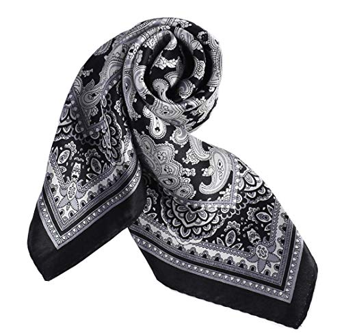ANDANTINO 100% Mulberry Silk Scarf -21” Square Neckerchief with Gift Packed - color: Black&white Paisley