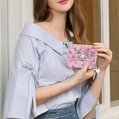 Cute Prints Cotton Quilted Coin Purse for Women Girls - color: PINK TULIP