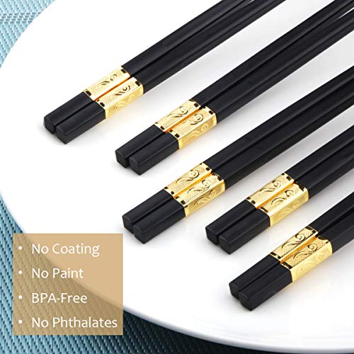 10 Pairs Fiberglass Chopsticks, GLAMFIELDS Reusable Japanese Chinese Korea Chop Sticks Dishwasher Safe, Non-slip, 9 1/2 inches Gold - color: Gold-10 Pairs