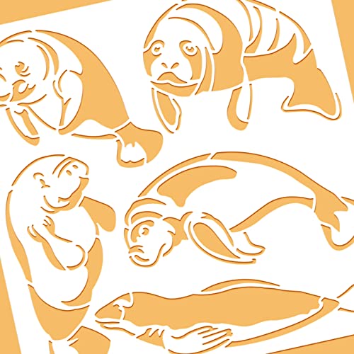 BENECREAT Manatee Plastic Stencil, 12x12" Animal Themed Reusable Drawing Painting Templates for Diary Scrapbook DIY Craft, Wall Floor Decoration - color: Manatee