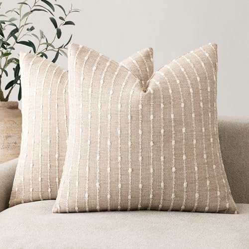 Foindtower Decorative Striped Boucle Throw Pillow Cover 18x18 Natural Beige - color: Natural Beige, size: 18" x 18" (Pack of 2)