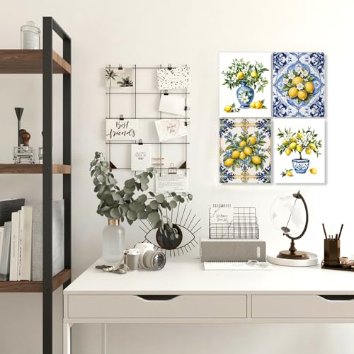 LUKIPOM Chinoiserie Lemon Summer Wall Art Posters Set of 4 Unframed - color: Color 015