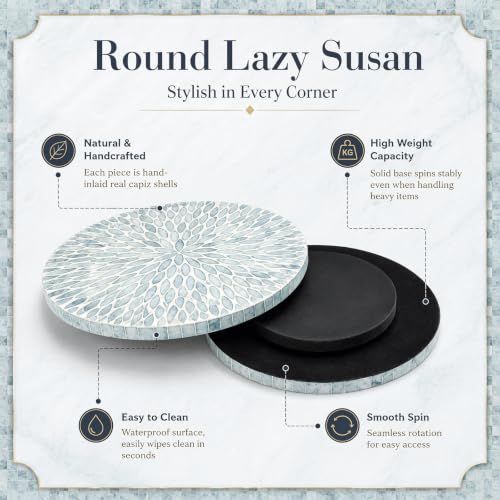 Reallnaive Mother of Pearl Lazy Susan, Round, Blue Floral Petal - color: Blue Floral Petal, style: Round