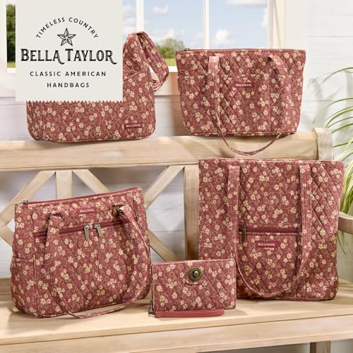 Bella Taylor Small Tote, Quilted Shoulder Bag for Women - color: Burgundy Floral