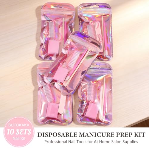 SUTOKAKA 10 Sets Disposable Manicure Prep Kit for Travel Home Portable Basics 5 in 1 Nail Salon Pedicure Kit Professional Nail Tools Supplies - size: 10 MIX2
