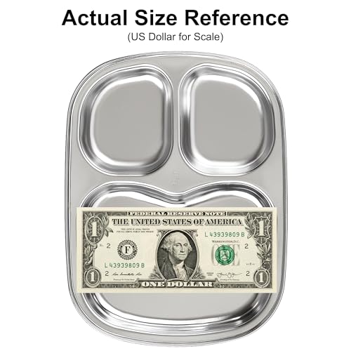 Korean Stainless Steel Divided Plates for Toddlers, Kids, Babies, Premium 304, Electro-Polished, No Black Residue, BPA-Free, 3-Compartment Plate, Food Tray for Camping, Balanced Meals, Set of 2 - size: 3 Compartments