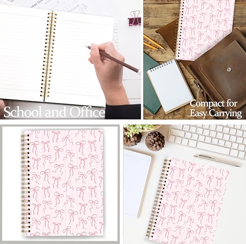 GDJIEGBC Coquette Pink Ribbon Bow Striped Notebook 5.5x8.3in - color: Color-H