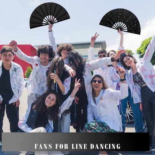 Maitys 2 Pack Foldable Fans for Rave Dancing,Black,Flash Pattern - color: Black, style: Flash Pattern