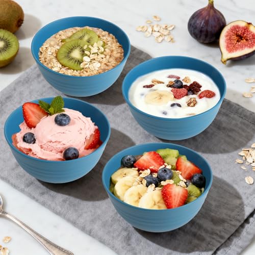 Wheat Straw Bowls Set of 6, Unbreakable 10 OZ Small Bowls Set for Snack, Appetizers, Desserts, Microwave & Dishwasher Safe Alternative Plastic Bowls Reusable, Blue - color: Blue, size: 10 OZ