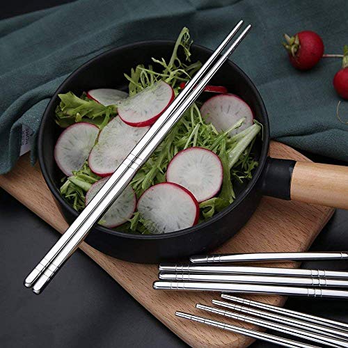 5 Pairs 304 Stainless Steel Chopsticks, 8.9 Inch, Silver